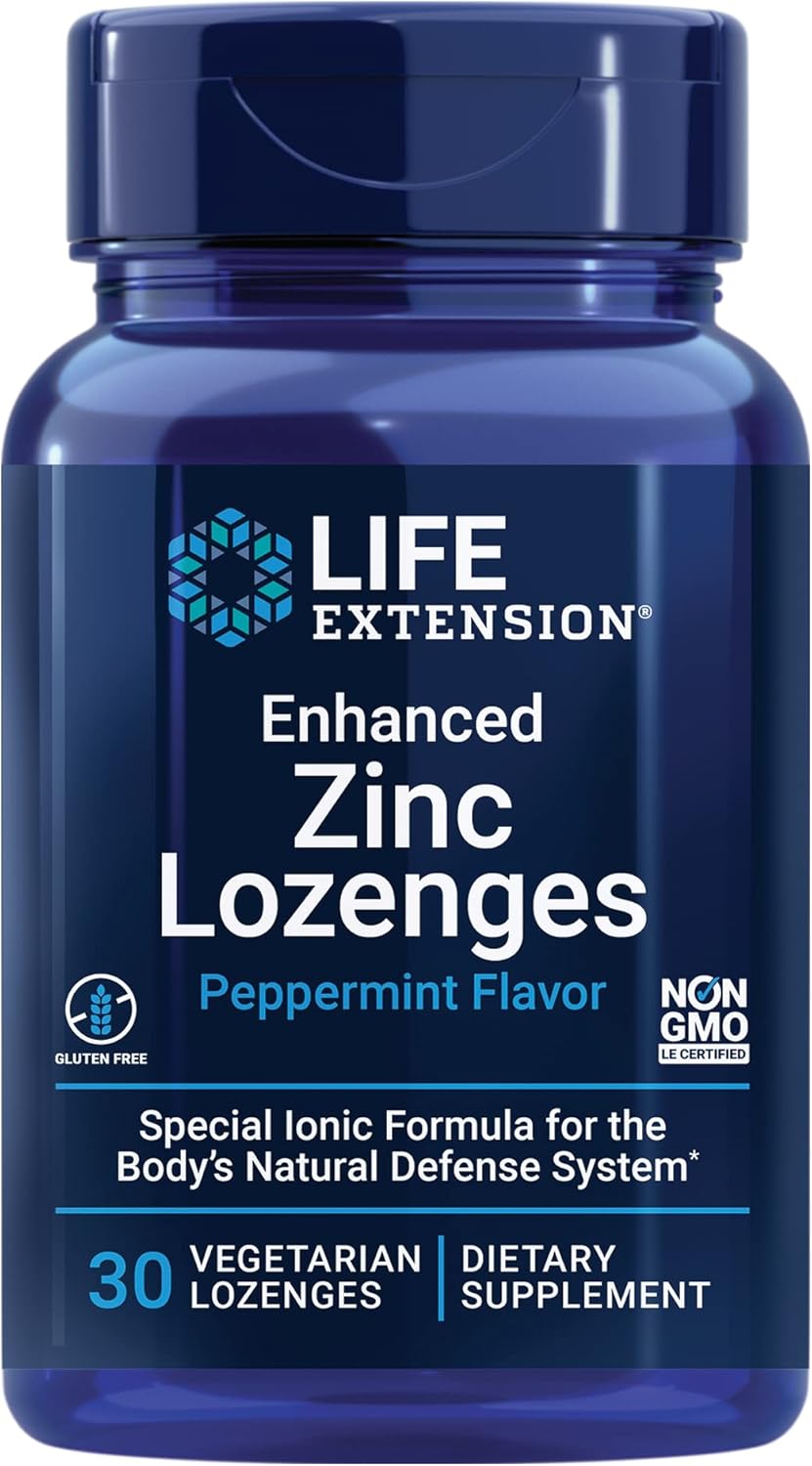 Life Extension Enhanced Zinc Lozenges, zinc Acetate, Optimal Immune Support, Strong Immune Response, Ionic zinc, Non-GMO, Gluten-Free, Vegetarian, 30 lozenges