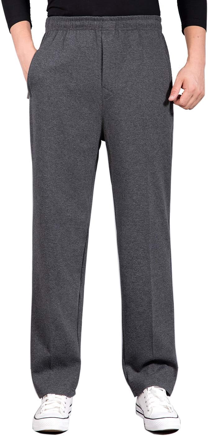 Locachy Men’s Casual Cotton Jogger Sweatpant Elastic Waist Drawstring Zipper Front Straight Leg Athletic Pants