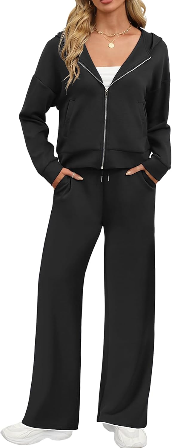MEROKEETY Women’s 2 Piece Outfit Hoodie Sweatsuit Sets Fall Zip up Lounge Sweatpants Tracksuit