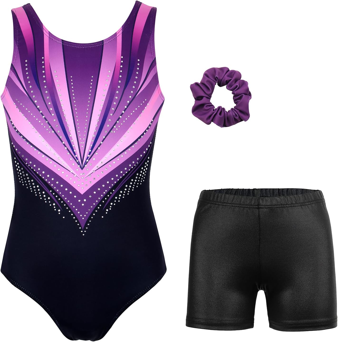 MODAFANS Gymnastics Leotards for Girls Sparkly Dance Unitards Biketards Black Activewear for Girls 4-13Years