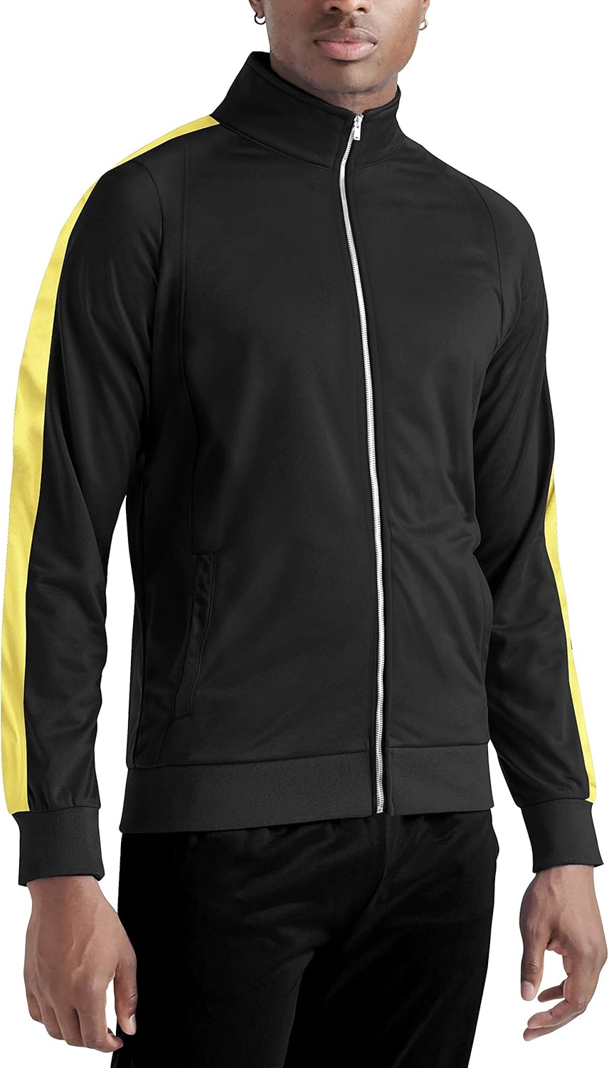 Ma Croix Mens Premium Vintage Track Jacket Performance Active Slim Fit Pique Jacket with Side Taping