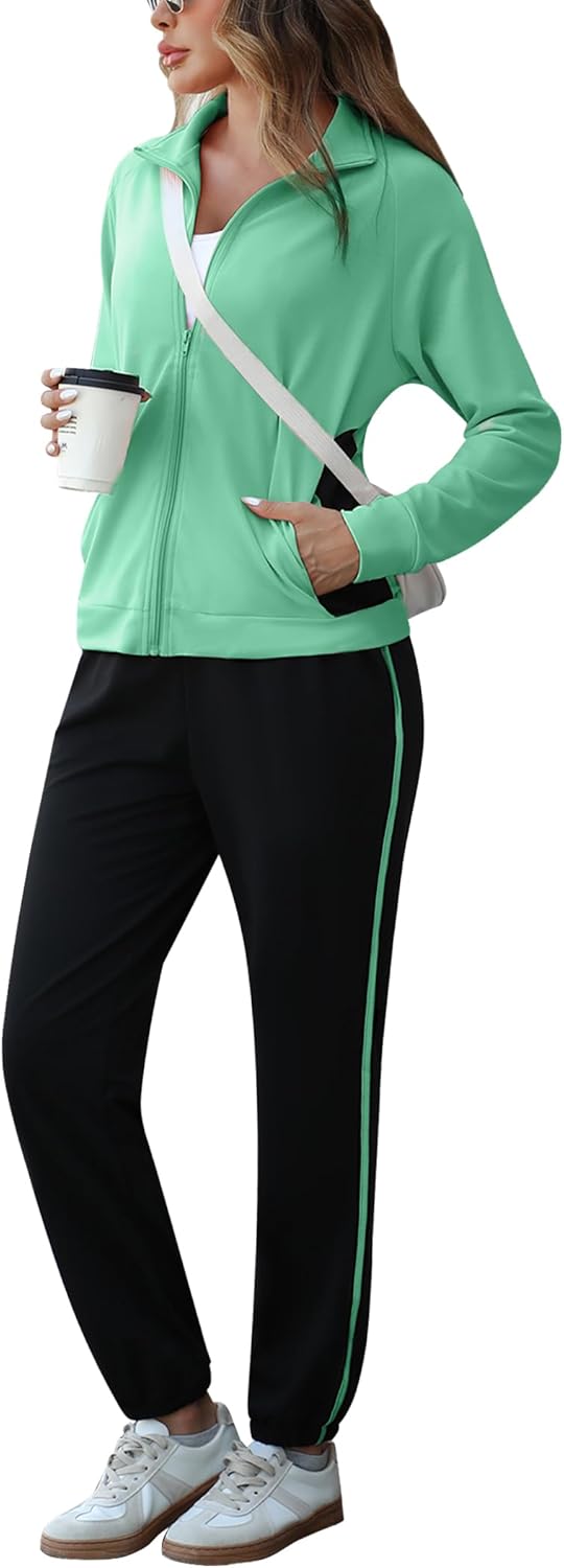 Marvmys Color Block Tracksuit for Women 2 Piece Outfits Fall Sweatsuits Zip Up Jogging Suit Long Sleeve Jogger Lounge Sets