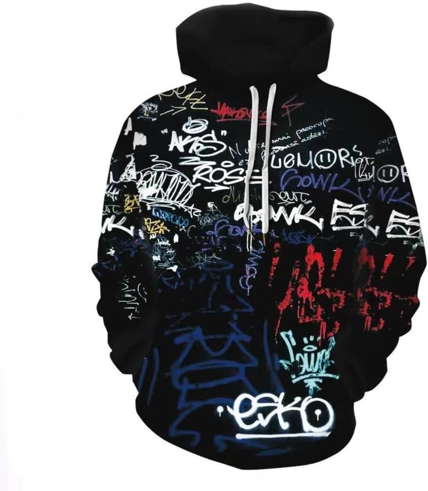 Men’s 3d Printed Novelty Hoodie Hip Hop Hoodies Street Graffiti Sweatshirt Casual Pockets Pullover