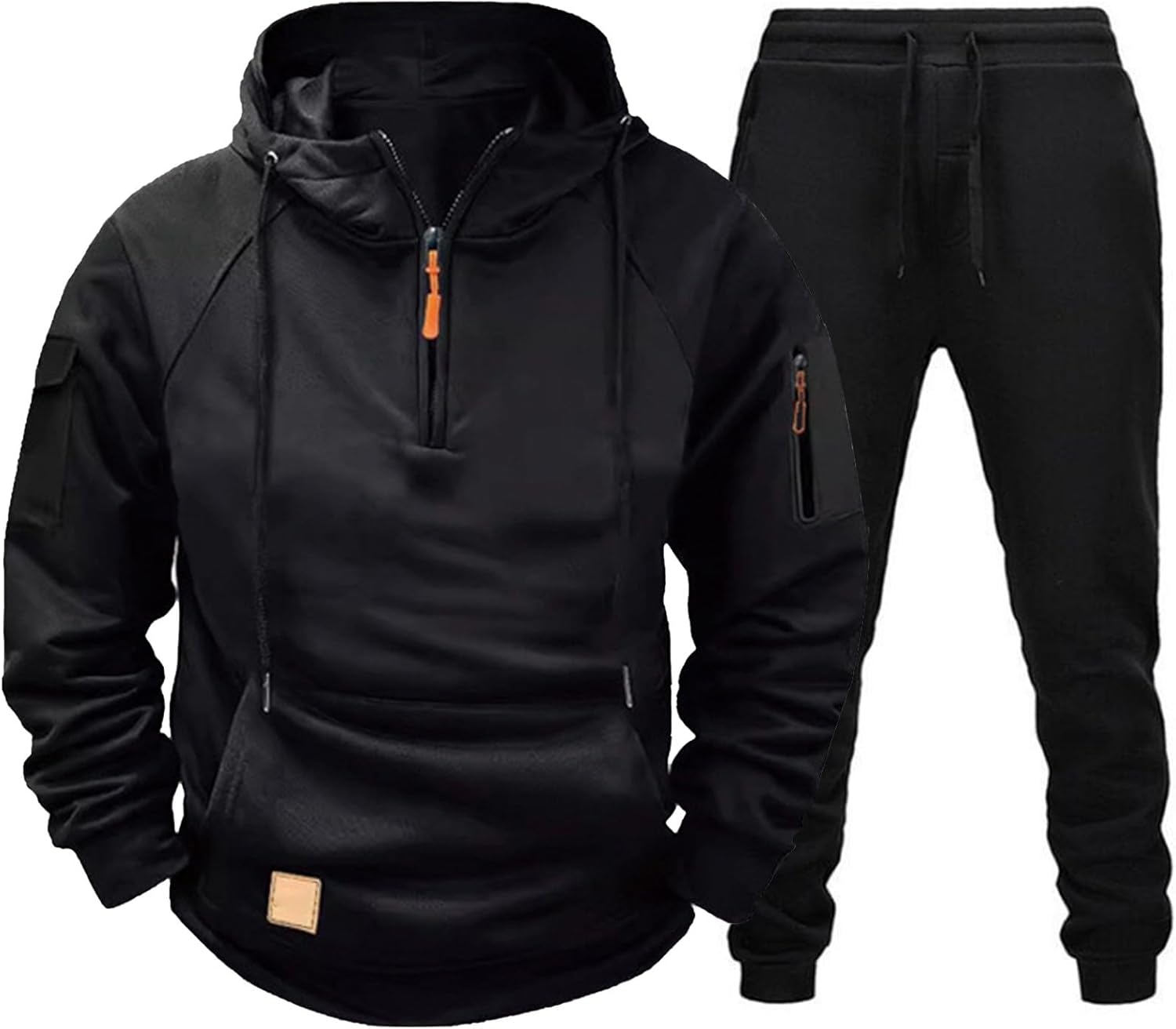 Men’s Cargo Sweatsuit 2 Piece Set Quarter Zip Hoodie and Sweatpants Set Joggers Outfit Causal Sport Tracksuits