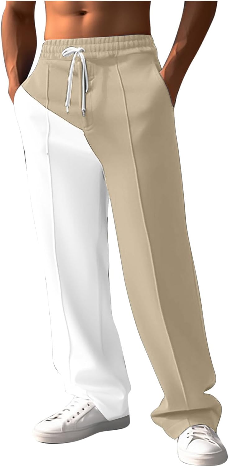 Men's Casual Sweatpants Baggy Open Bottom Colorblock Drawstring Joggers Trendy Men's Casual Sweatpants Baggy Open Bottom Colorblock Drawstring Joggers Trendy Athletic Workout Running Track Pants