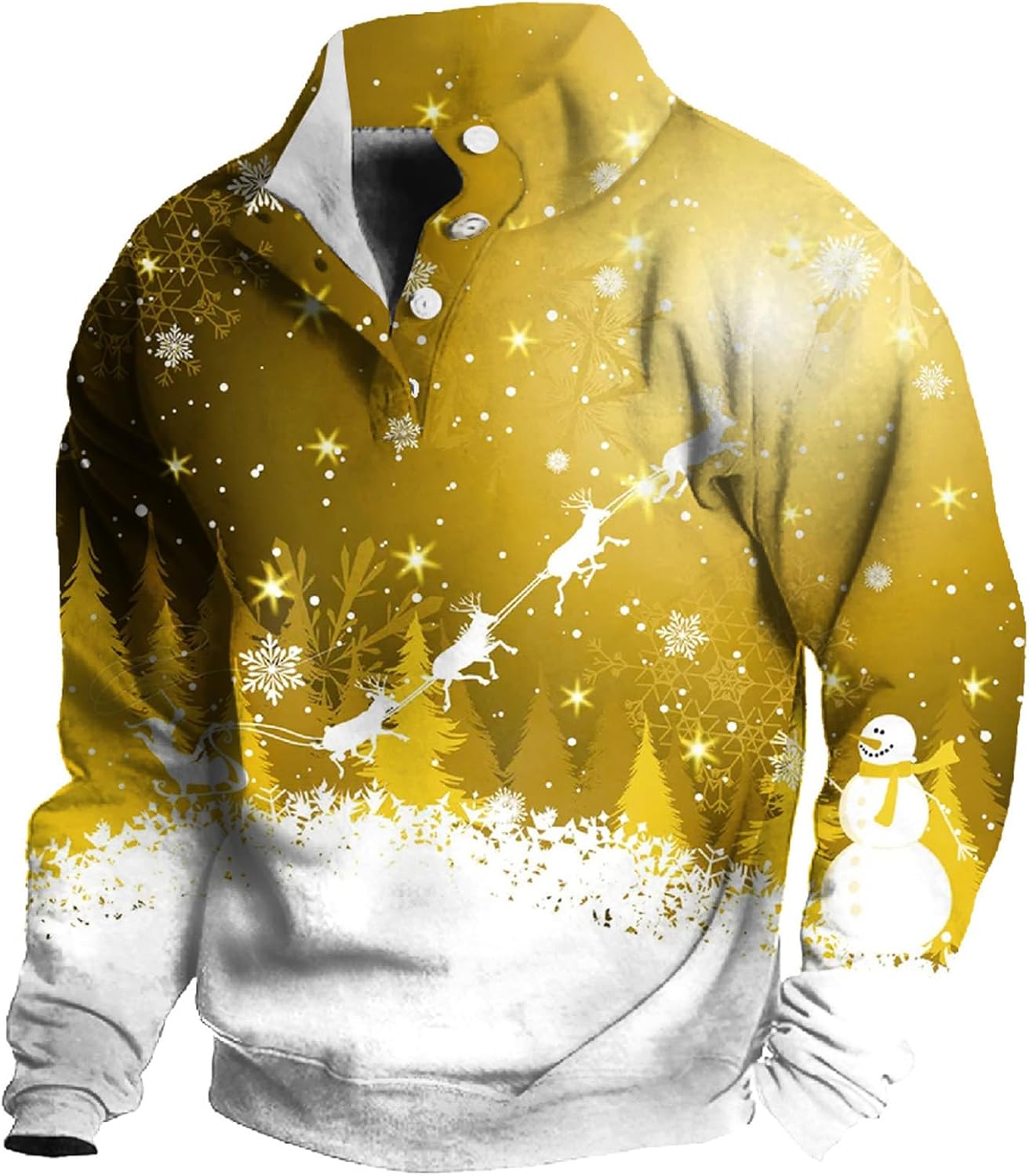 Mens Christmas Sweatshirt 2024 Fashion Xmas Graphic Button Stand Collar Pullover Top Casual Long Sleeve Plush Collar Sweaters