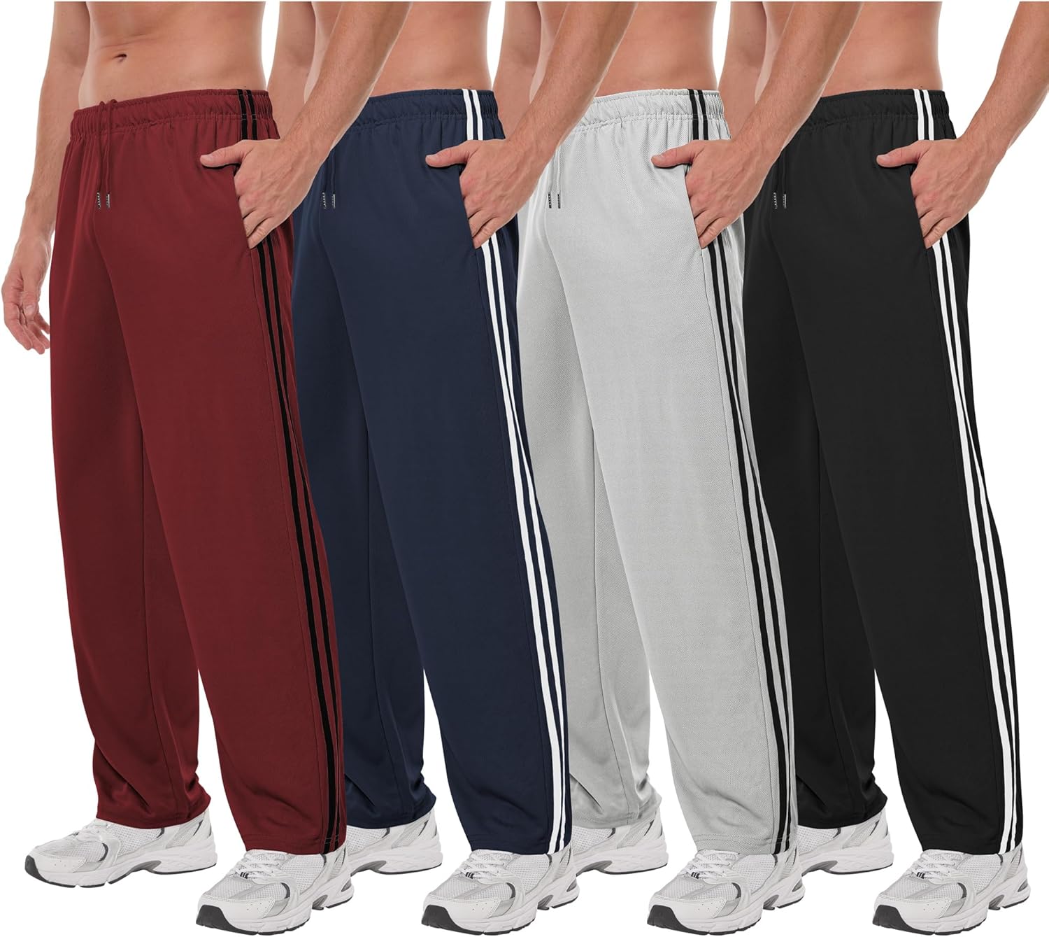 Men’s Mesh Athletic Sweatpants with Pockets Open Bottom Gym Active Pants for Running, Training, Workout