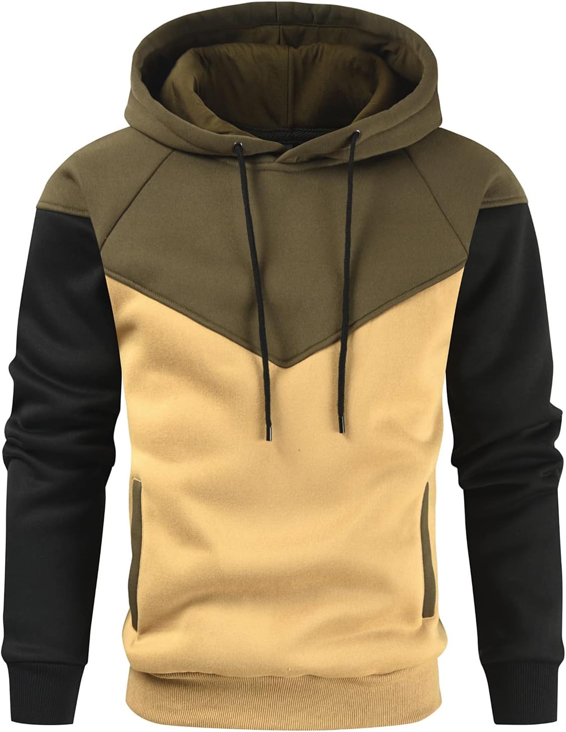 Men’s Midweight Fleece Pullover Hoodies Casual Color Block Hooded Sweatshirt with Pockets