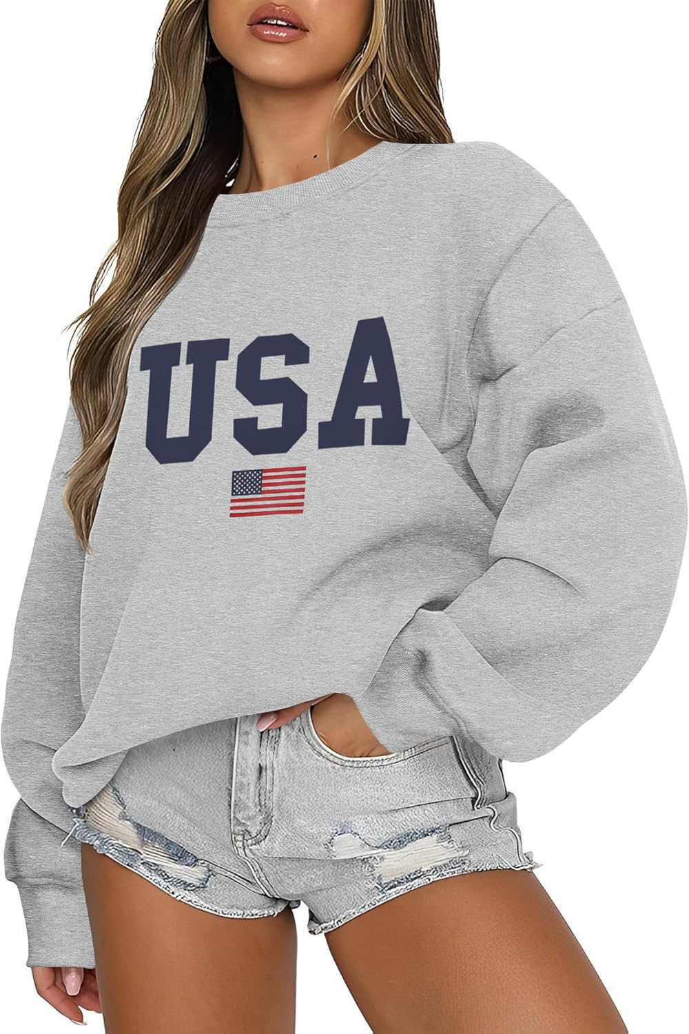 Micoson Women’s Oversized Graphic Letter Print Sweatshirts Crewneck Fleece Pullover Tops Fall Winter Fashion Clothes 2024