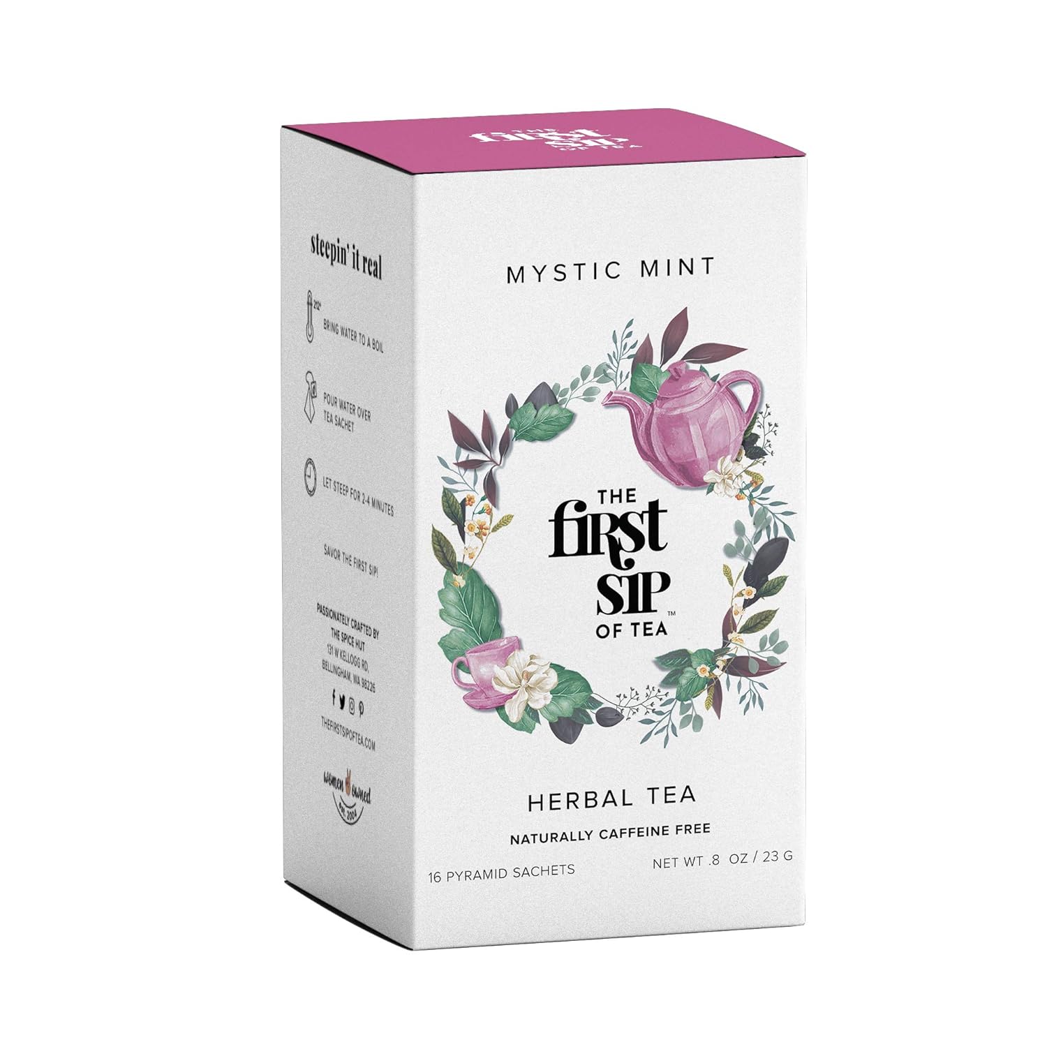 Mystic Mint, Peppermint, Spearmint & Ginger Herbal Tea Bags, Caffeine Free, Soothing Mint Tea – 16 Cups | The Spice Hut, First Sip of Tea