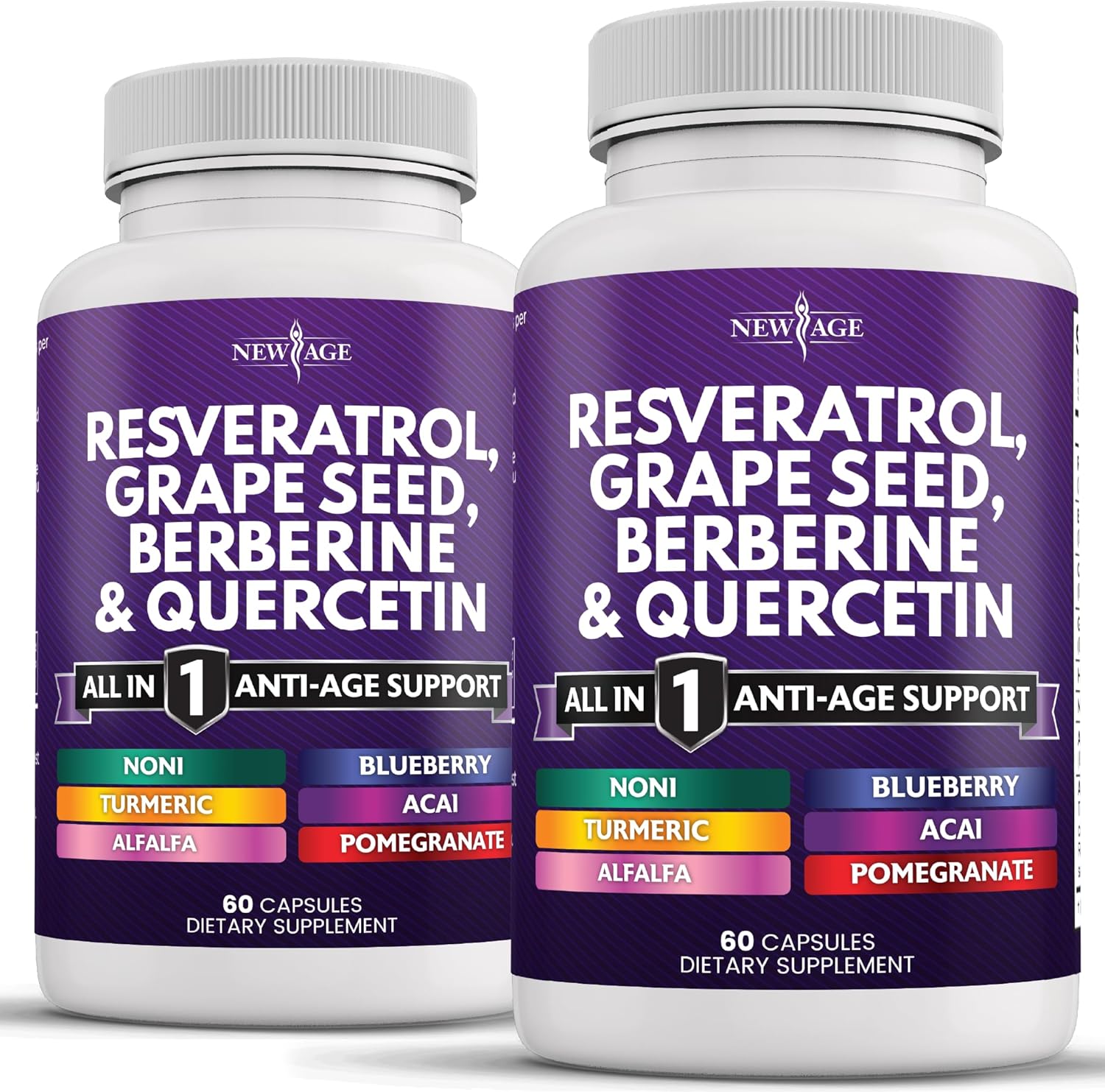 NEW AGE Resveratrol 6000mg Berberine 3000mg Grape Seed Extract 3000mg Quercetin 4000mg – Polyphenol Supplement for Women and Men with Noni Extract, N-Acetyl Cysteine, Acai Extract – 120 Capsules