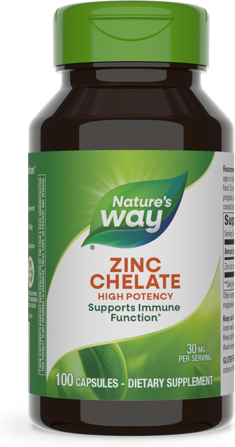 Nature's Way Zinc Chelate, Supports Immune Function*, 30 mg per Nature's Way Zinc Chelate, Supports Immune Function*, 30 mg per Serving, 100 Capsules (Packaging May Vary)