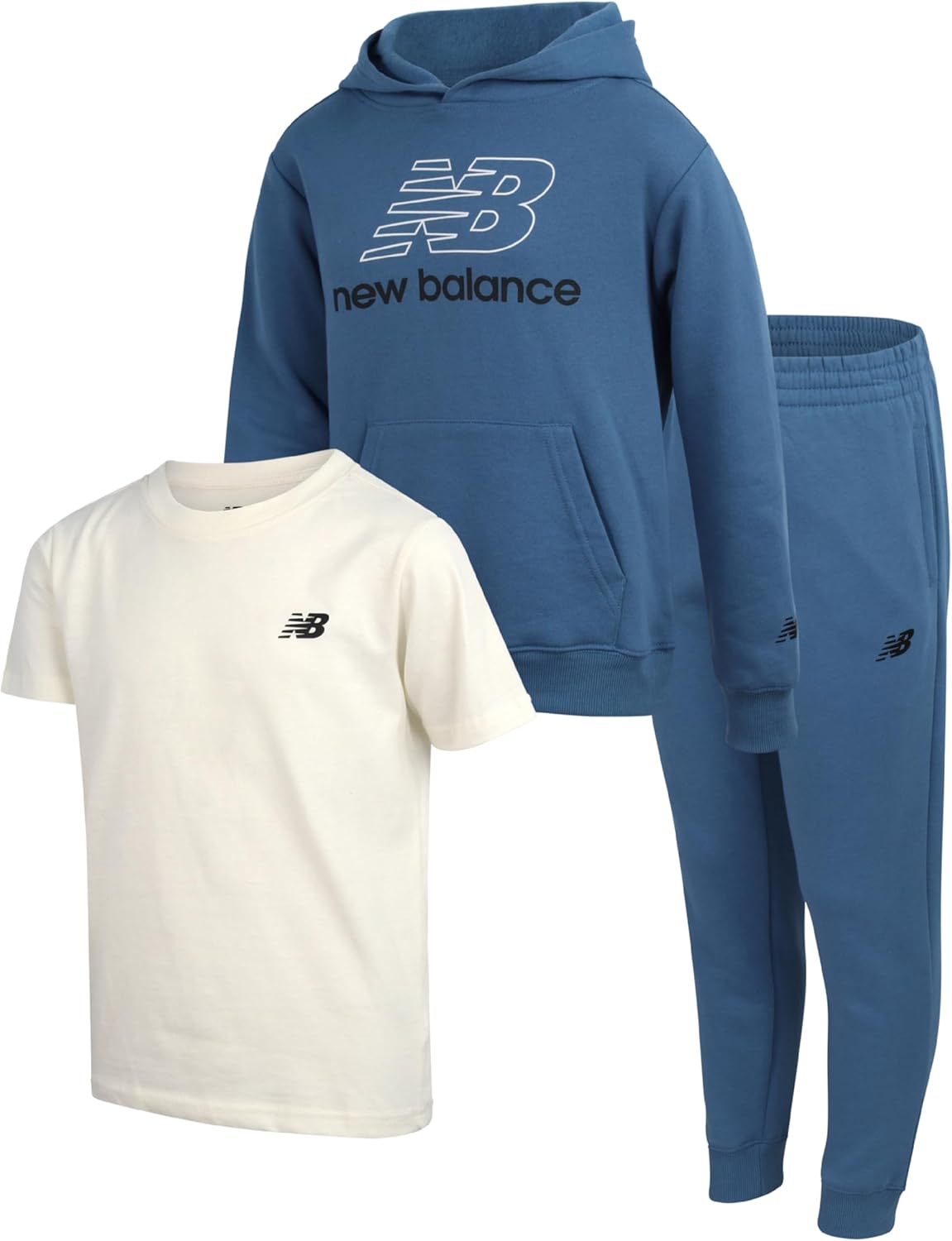 New Balance Boys’ Joggers Set – 3 Piece Activewear: Pullover Hoodie, Jogger Sweatpants, and Graphic Tee Shirt for Boys (4-12)