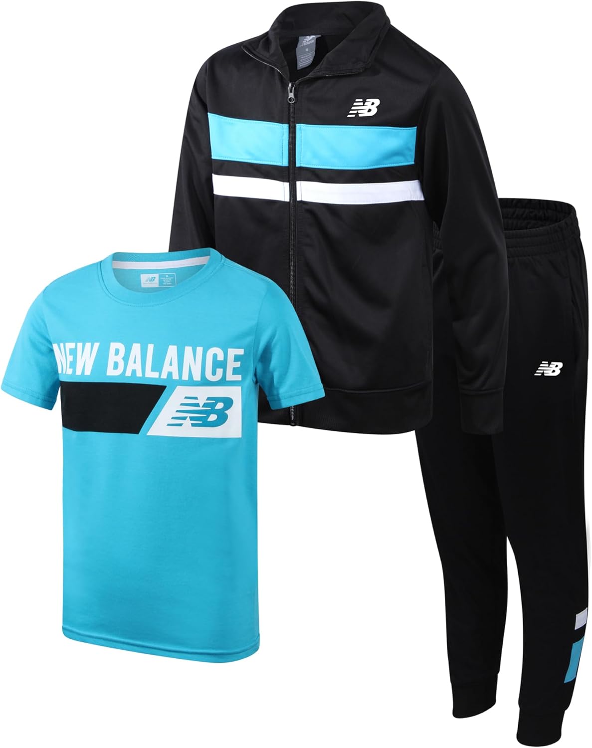 New Balance Boys’ Sweatsuit Set – 3 Piece Zip Up Jacket, Graphic Tee, and Jogger Pants – Boys Activewear Tricot Jogset (4-12)