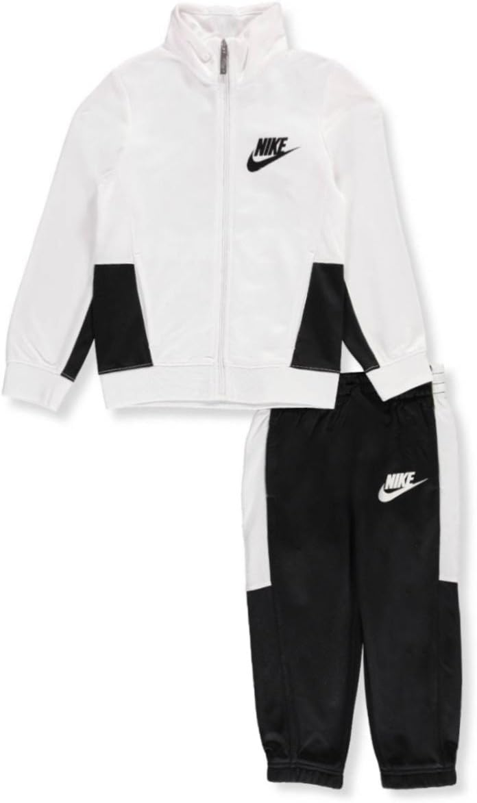 Nike Boys Jacket & Pants Track Suit Set Sweatsuit (6, White Black)