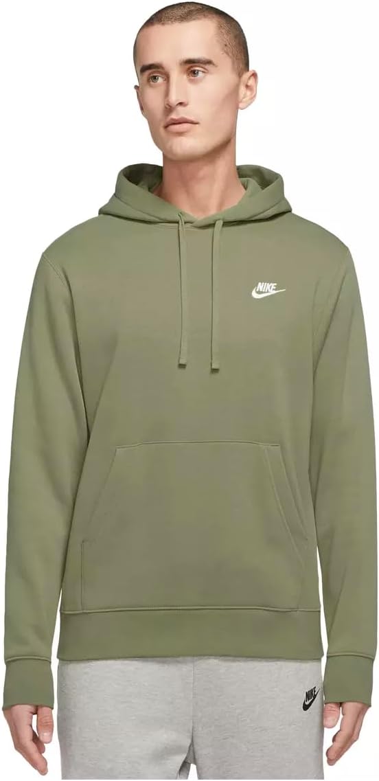 Nike Men’s Club Fleece Hoodie Pullover Sweatshirt (as1, alpha, 3x_l, regular, regular, Olive/White)
