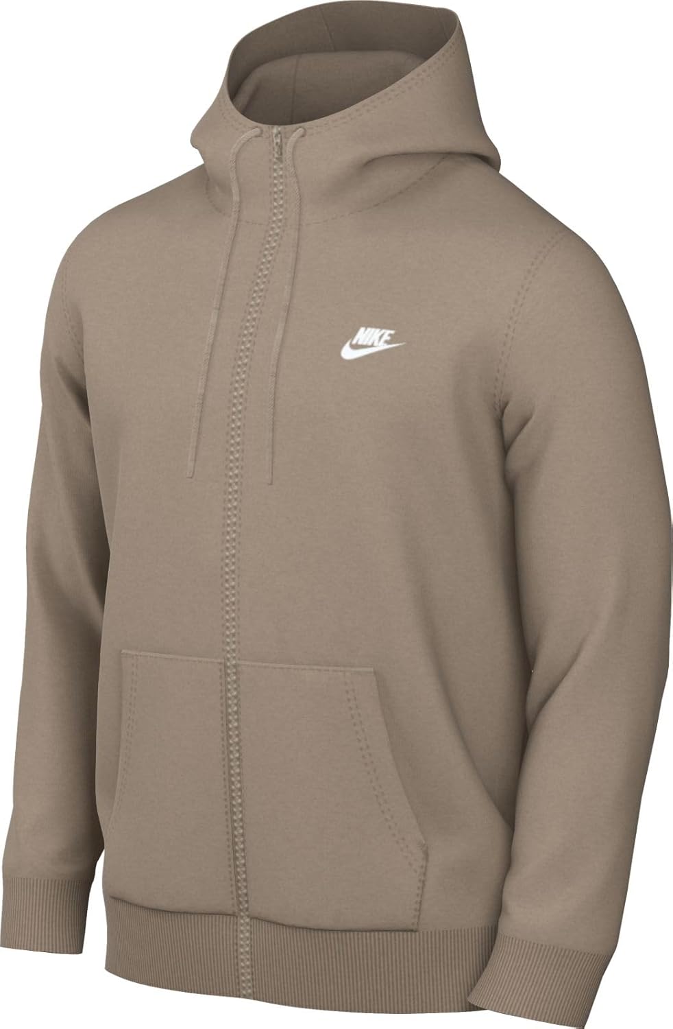Nike Sportswear Club Fleece Men’s Full-Zip Hoodie (BV2645-247, Khaki/Khaki/White)