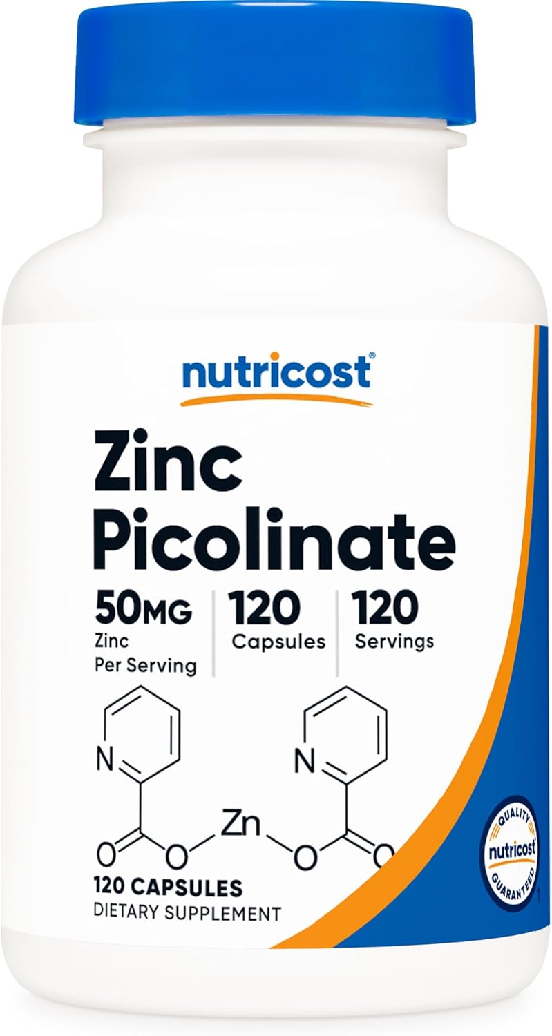 Nutricost Zinc Picolinate 50mg, 120 Vegetarian Capsules - Gluten Free Nutricost Zinc Picolinate 50mg, 120 Vegetarian Capsules - Gluten Free and Non-GMO