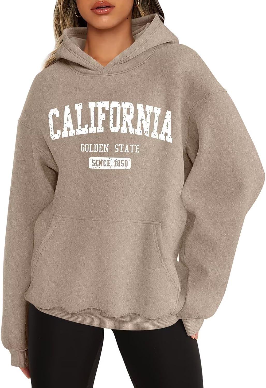 ORANDESIGNE Womens Oversized Letter Print Hoodies Graphic Fleece Sweatshirts Long Sleeve Pullover with Pocket 2024