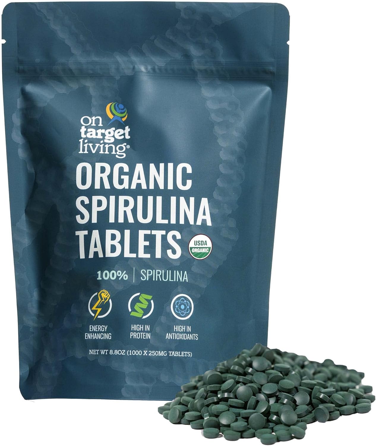 On Target Living Organic Spirulina Tablets | USDA Organic | 1000 Tablets | Energy Enhancing | Lowers Inflammation | Premium Protien Source | Vegan | Athletic Performance |