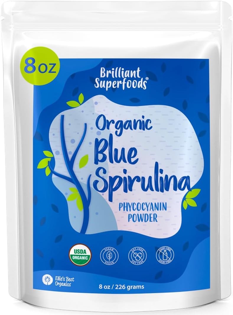 Organic Blue Spirulina Powder – 8oz – Odorless – from Blue Green Algae – Vegan, Non GMO, Gluten-Free, Dairy-Free – USDA Certified Natural Blue Coloring for Smoothies & Protein Drinks