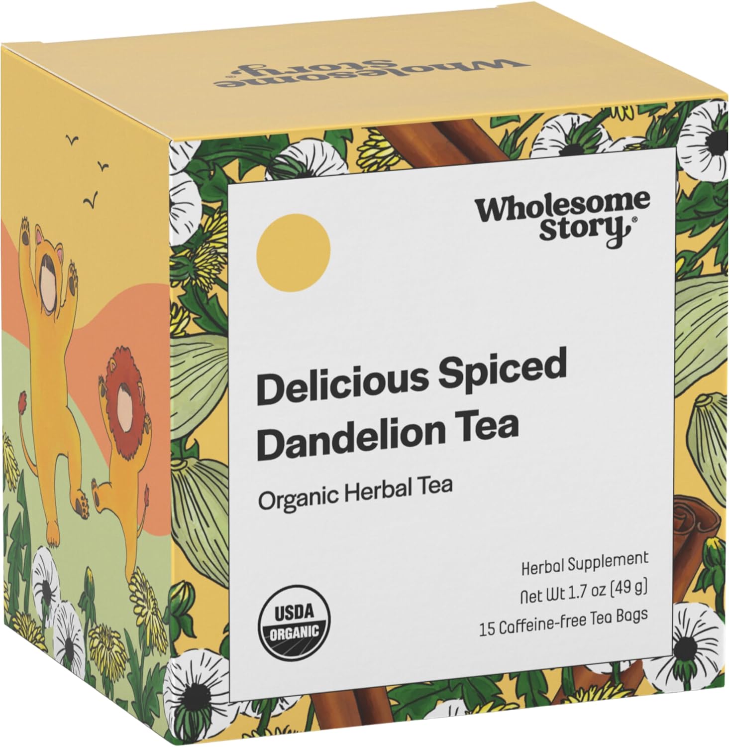 Organic Roasted Dandelion Root Tea w Cinnamon Bark, Cardamom Seed, Ginger Root & Star Anise Seed | Cinnamon Tea | Cardamom Tea | Ginger Tea | Star Anise Tea | 15 Dandelion Tea Organic Pyramid Sachet