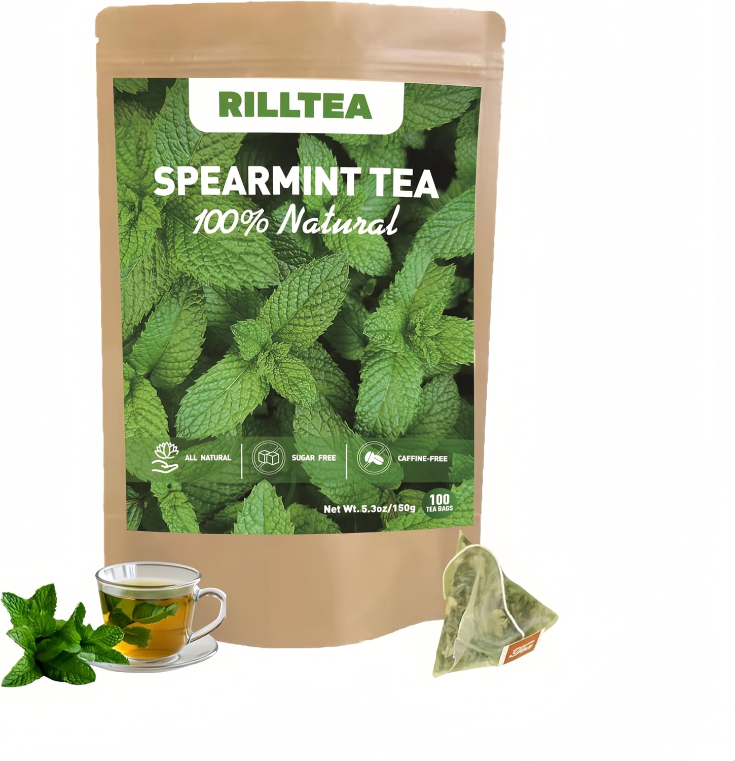 Organic Spearmint Leaf Tea, Eco-Conscious Tea Bags, 100 Count, 1.5g/Bag – Non-GMO – Caffeine-Free – High in Antioxidant & Support Healthy Digestion