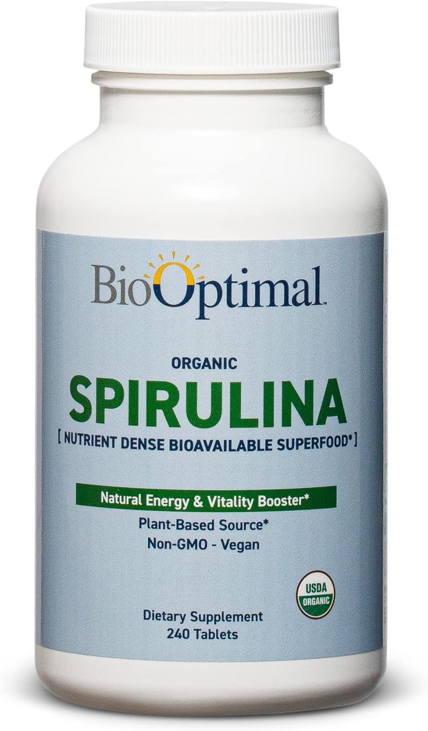 Organic Spirulina Tablets – Organic, Non-GMO, No Additives or Fillers – 500mg Premium Quality Dietary Supplement with Vitamins, Minerals, & Antioxidants (240 Tablets)