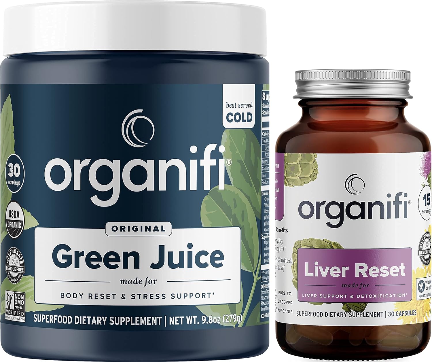 Organifi Green Juice Superfood Powder (30 Servings) and Liver Reset Organifi Green Juice Superfood Powder (30 Servings) and Liver Reset (30 Capsules) Weight Control, Detox Cleanse, Stress Relief, Digestive and Immunity Support - Gluten Free, Vegan, Whole Food