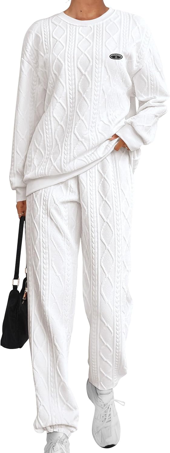 PRETTYGARDEN Lounge Sets for Women Fall 2024 Matching Sets Clothing 2 Piece Outfits Long Sleeve Tracksuit Textured Sets