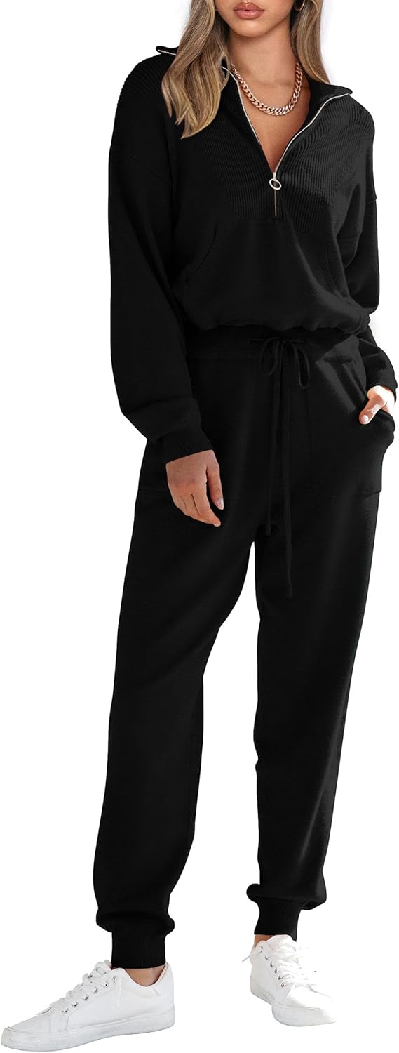 PRETTYGARDEN Women’s 2 Piece Sweater Set Pullover Zip Up Sweatshirt Jogger Sweatpants Tracksuit Casual Outfit