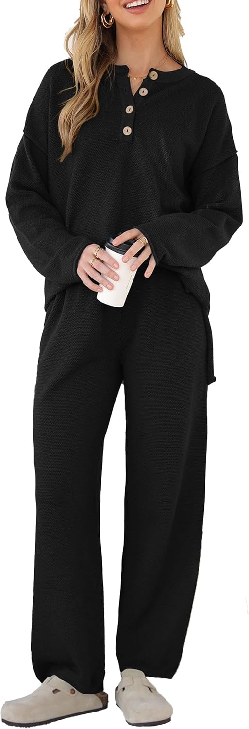 PRETTYGARDEN Women’s 2 Piece Tracksuit Outfits 2024 Fall Knit Sweater And Wide Leg Pants Sweatsuit Lounge Sets