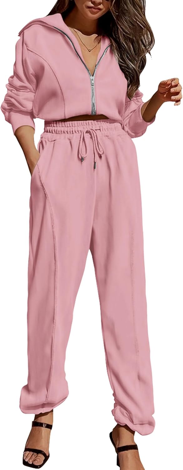 PRETTYGARDEN Women’s 2 Piece Tracksuit Outfits Long Sleeve Zip Up Sweatshirt Drawstring Sweatpants Lounge Set
