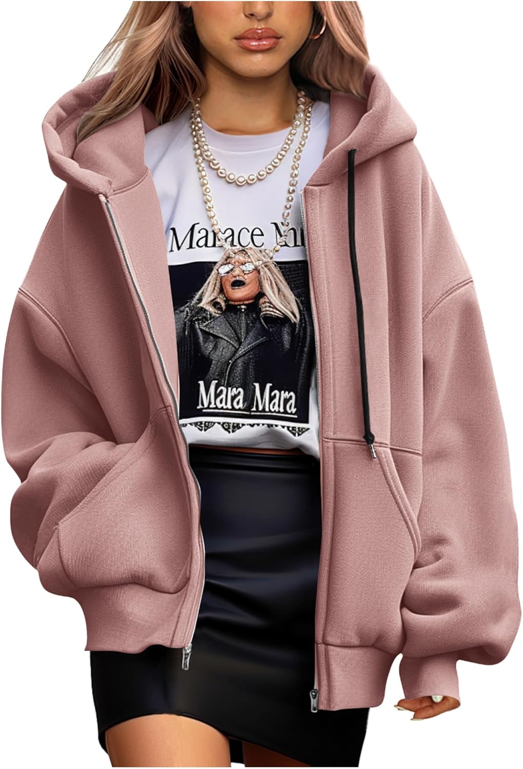 PRETTYGARDEN Women’s 2024 Fall Oversized Hoodies Sweatshirt Long Sleeve Zip Up Pockets Loose Fit Y2K Winter Jackets Coat