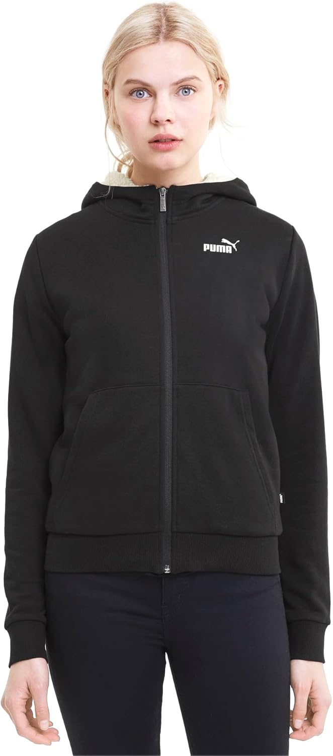 PUMA Women’s Black Essentials+ Sherpa Full Zip Hoodie