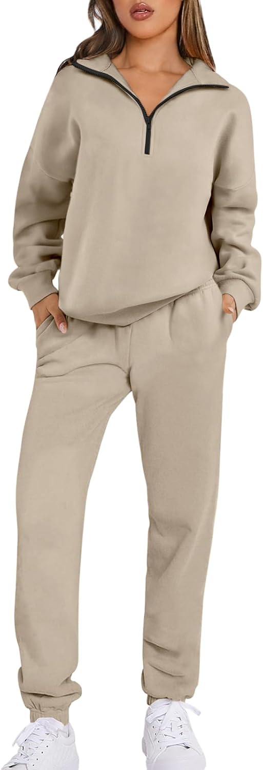 Prinbara Women 2 Piece Outfits Sweat Set 2024 Fall Winter Oversized Sweatshirts Jogger Sweatpants Lounge Sets Tracksuit