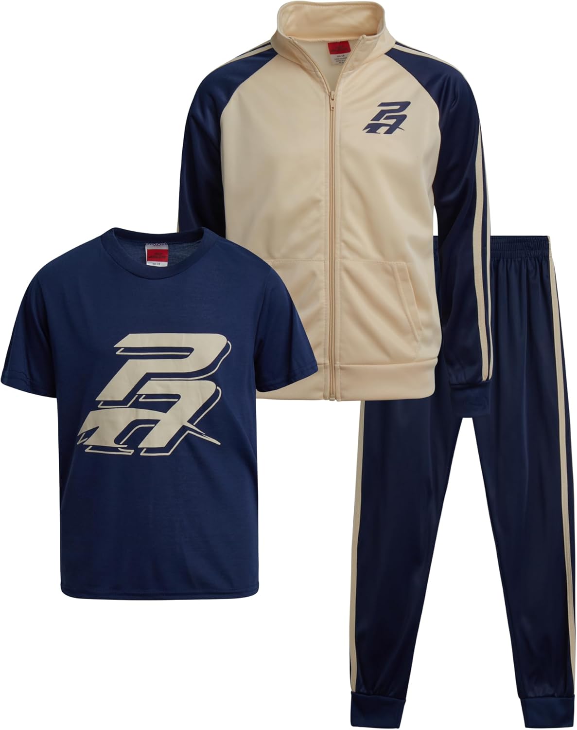 Pro Athlete Boys’ Jogger Set – 3 Piece Tricot Activewear Graphic Tee, Zip Up Sweatshirt, and Jogger Pants for Boys (8-12)