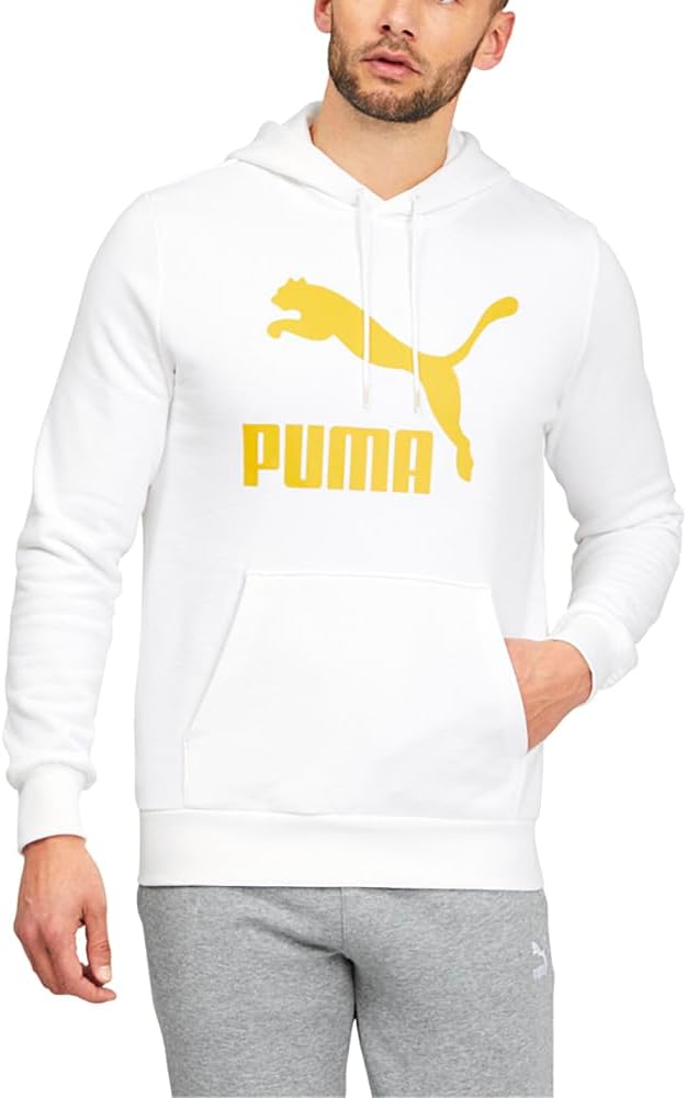 Puma Mens Classics Logo Hoodie Athletic Outerwear Casual – White