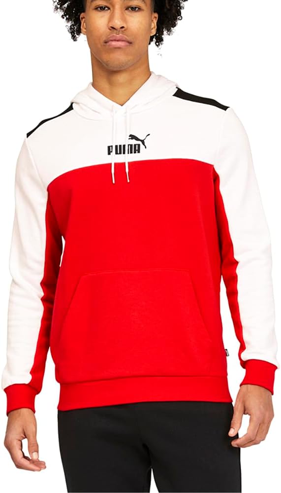 Puma Mens Essentials + Block Hoodie Casual Outerwear Casual Pockets – Red