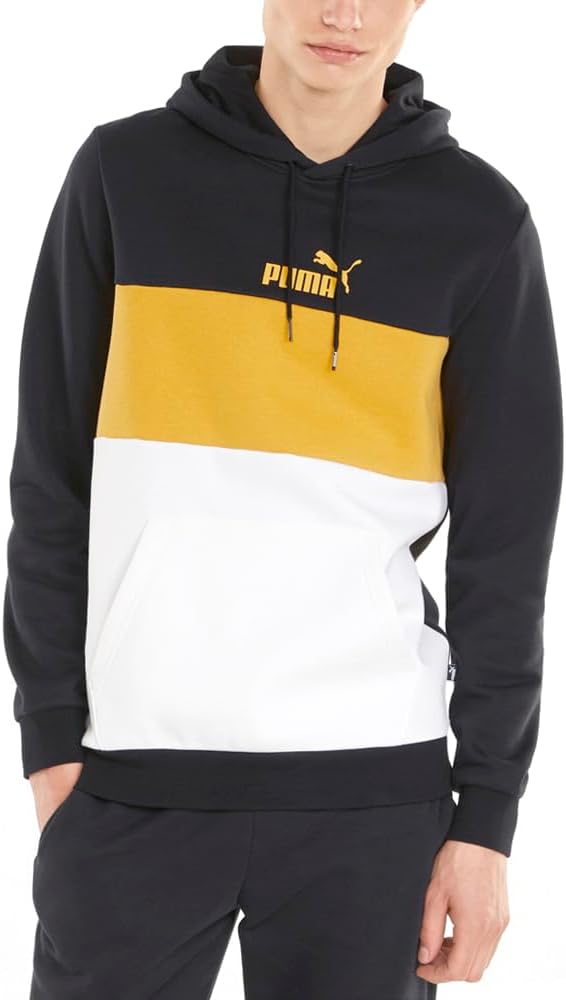 Puma Mens Essentials Colorblock Hoodie Casual Outerwear Casual Drawstring – Black