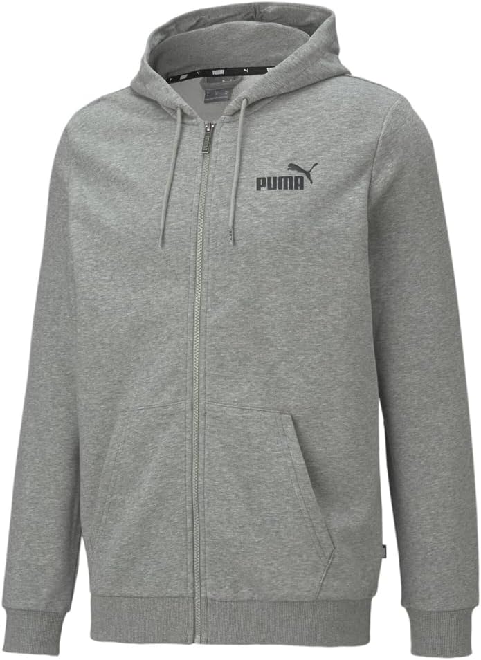 Puma Mens Essentials Small Logo Full-Zip Hoodie Casual Outerwear Casual Drawstring – Grey