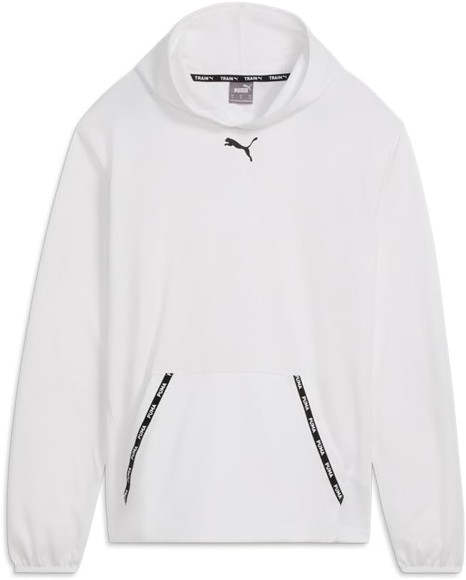 Puma Mens Fit Taped Pwrfleece Lite Logo Hoodie Training Casual Outerwear Casual Fleece Lined – White