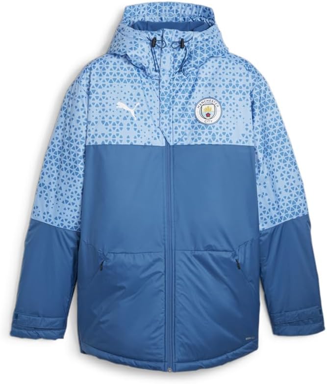 Puma Mens Mcfc Graphic Winter Jacket Athletic Outerwear Casual Adjustable Closure – Blue