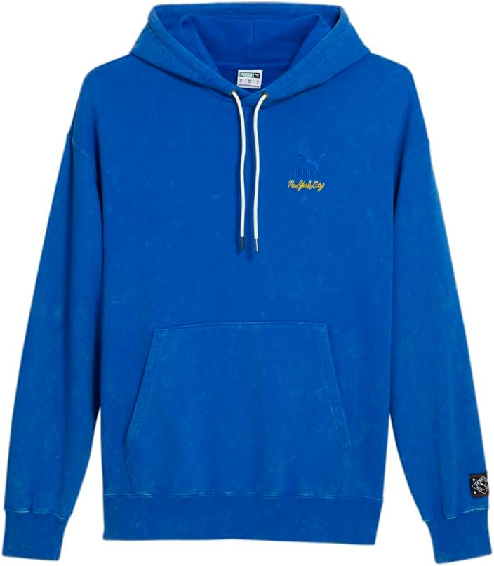 Puma Mens Nyc Remix Logo Hoodie Casual Outerwear Casual Drawstring – Blue