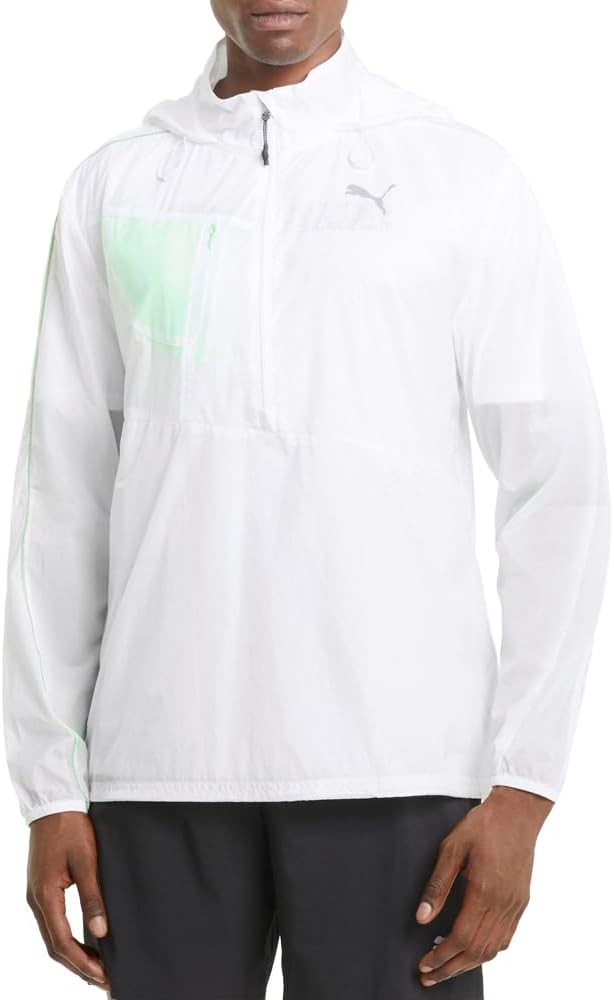 Puma Mens Run Lite Woven Full-Zip Jacket Running Casual Outerwear Drawstring – White