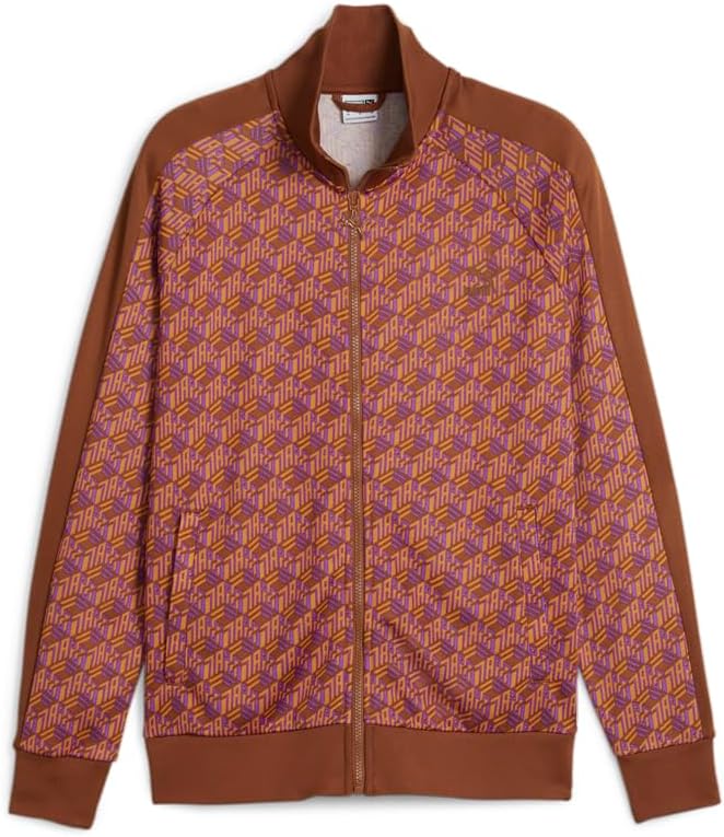 Puma Mens T7 All Over Print Athletic Outerwear Casual Full Zip – Brown