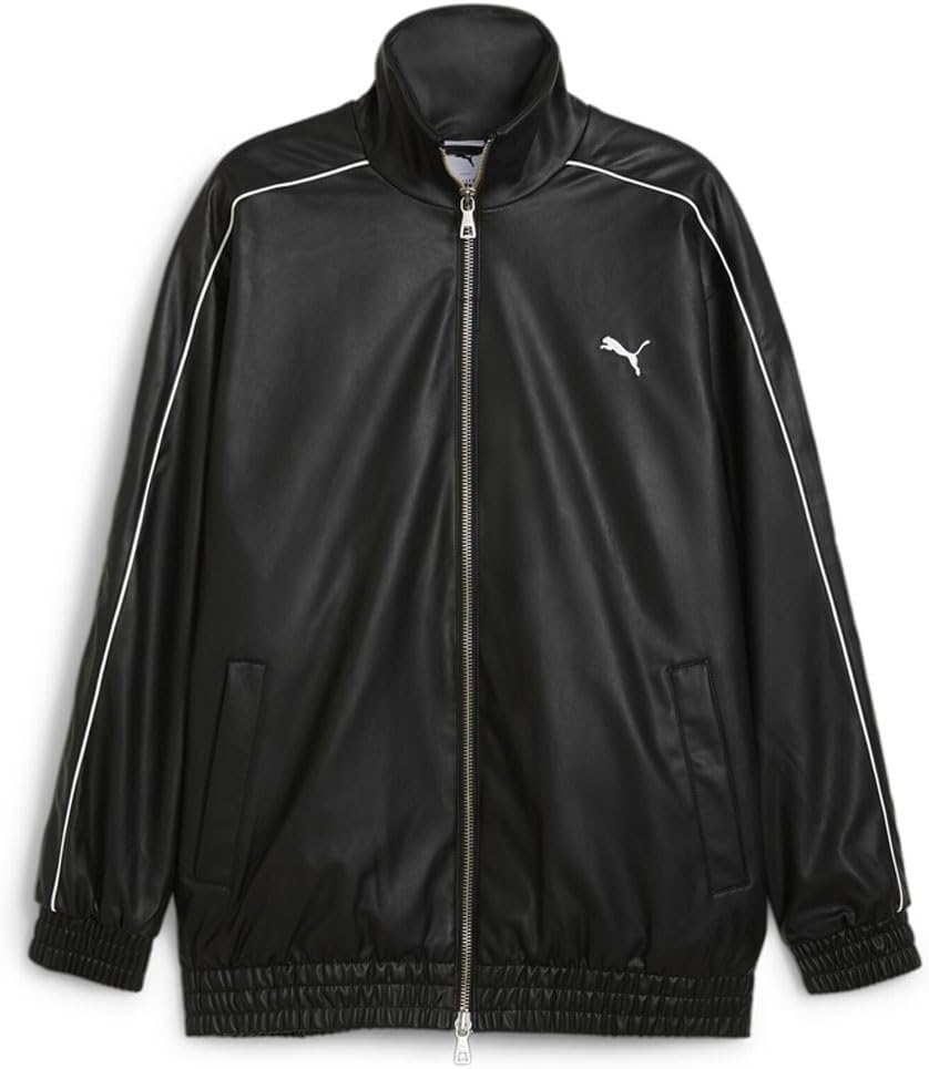 Puma Mens T7 Oversized Pleather Athletic Outerwear Casual Full Zip – Black