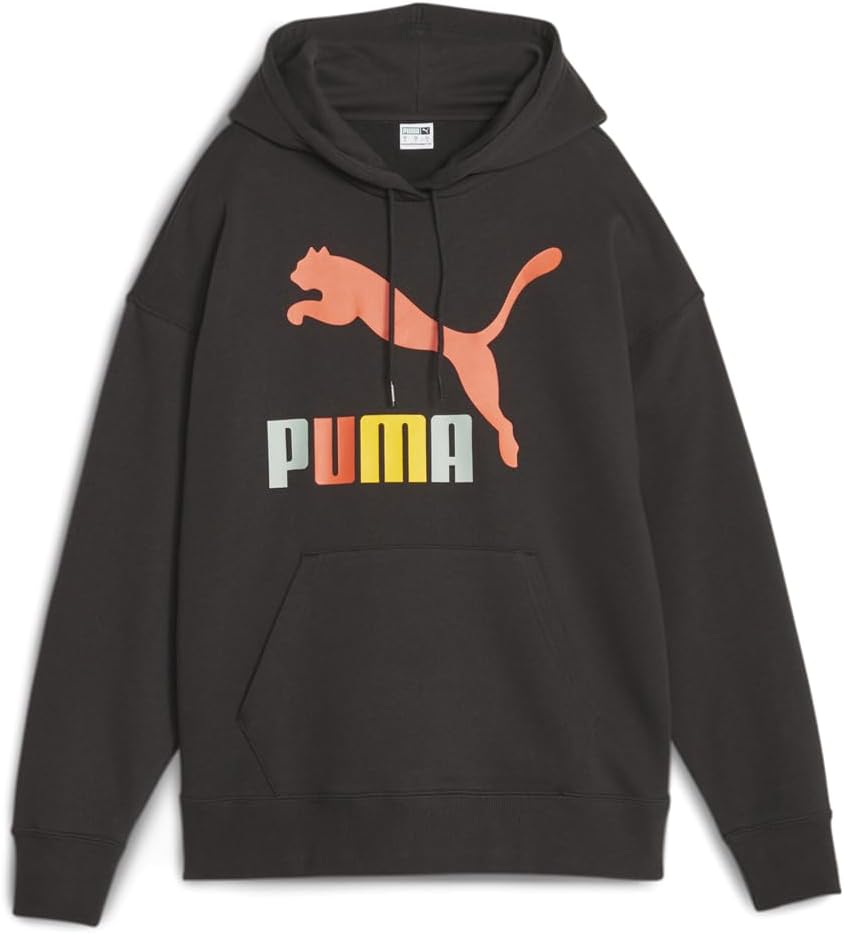 Puma Womens Classics Multicolor Logo Hoodie Casual Outerwear Casual – Black