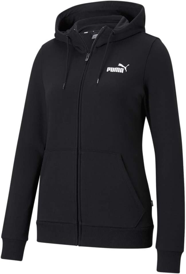 Puma Womens Essentials Full-Zip Hoodie Casual Outerwear Casual Full Zip Pockets – Black