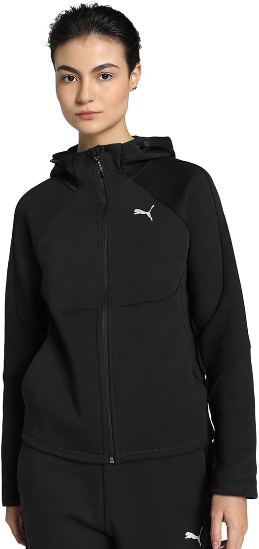 Puma Womens Evostripe Hoodie Casual Outerwear Casual Full Zip Moisture Wicking – Black